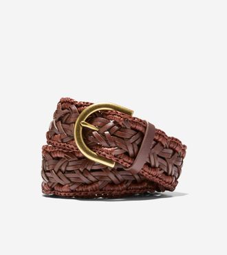 Cole Haan Womens 40MM Raffia Edge Braid Belt - Beige Size Medium