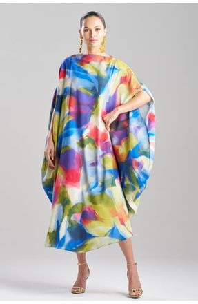 Natori Kumo Printed Stretch Satin Circle Caftan in Multi at Nordstrom, Size Large/x-Large