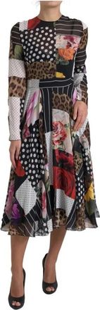 Dolce & Gabbana Bloemen Luipaard Patchwork Jurk - Dames - Casual kleedjes - Veelkleurig - XL - Kleedjes