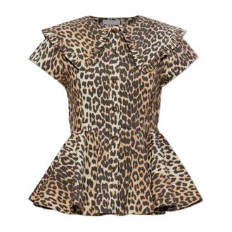 Ganni Shirts, female, Beige, Size: XS Animal Print Shirt