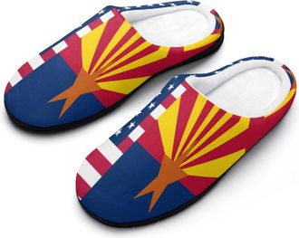 Generic Flag of U.S.A And Arizona Womens Cotton Slipper Comfortable Cozy Plush Slippers Anti-Skid Indoor House Closed Toe Shoes