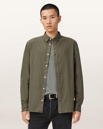 AllSaints Cotton Hawthorne Ramskull Stretch Fit Shirt, Size: XS