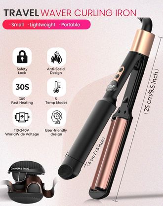 OEM Rizador Con Pantalla Lcd, 120-210 &deg;c, Tama&ntilde;o Viaje, Efecto Playa, Ondas Sirena, Rizador Ligero Para Cabello Ondulado, Mini Rizos