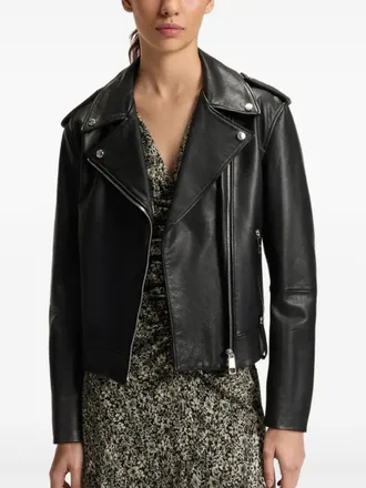 BOSS leather biker jacket - women - Buffalo Leather/Viscose/Polyester - 38 - Black