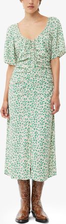 Ganni Beige Printed Crepe U-neck Midi Dress - Size 32 Viscose