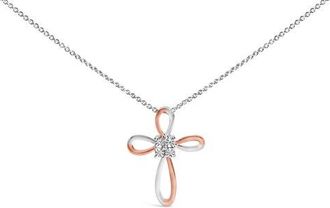 House of Brilliance 10K Rose Gold Plated Sterling Silver Diamond Accent Cross Pendant Necklace at Nordstrom