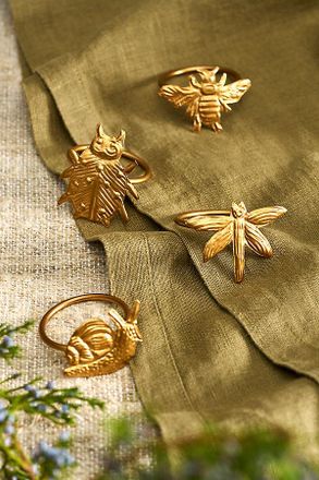 Terrain Golden Bugs Napkin Rings, Set of 4