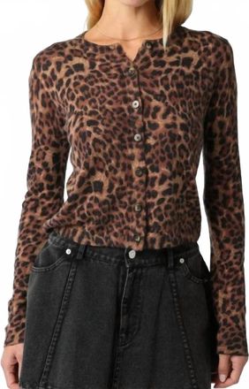 Olivaceous Knit Buttoned Long Sleeve Top In Leopard
