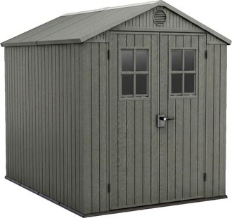 Keter Darwin 6x8 - Caseta De Jard&iacute;n 190x221x244 Cm Con 2 Puertas Para Almacenamiento De Herramientas Acabado Efecto Madera Evotech+ En Resina Verde