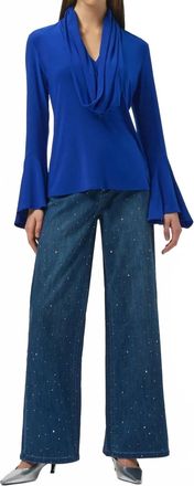 Joseph Ribkoff Cowl Neck Long Sleeves Fitted Top In Royal Sapphire