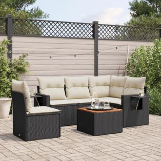 vidaXL Set De Sof&aacute;s De Jard&iacute;n 6 Piezas Y Cojines Rat&aacute;n Sint&eacute;tico Negro Vidaxl