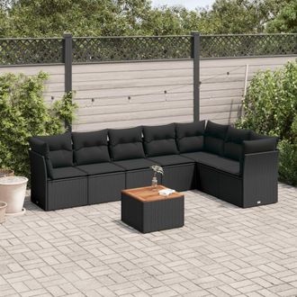 vidaXL Set De Sof&aacute;s De Jard&iacute;n 8 Piezas Y Cojines Rat&aacute;n Sint&eacute;tico Negro Vidaxl