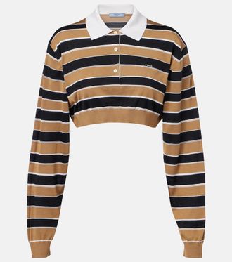 Prada Polo cropped in seta a righe