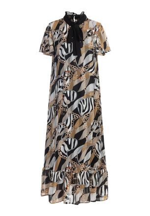 Faina midi-jurk Dames Zwart Veelkleurig