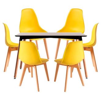 Regalos Miguel Conjuntos De Mesa Y Sillas - Conjunto Mesa Tower Rectangular 120 X 80 Cm Negra Y Pack 6 Sillas Kelen - Amarillo