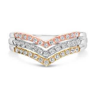 House of Brilliance 10K Gold Plated Sterling Silver 1/3 Cttw Tri-Color Chevron Diamond Stackable Ring in Yellow Gold Over Silver at Nordstrom, Size 7