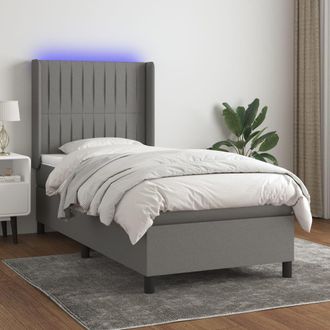 vidaXL Vidaxl - Cama Box Spring Colch&oacute;n Y Luces Led Tela Gris Oscuro 100x200 Cm
