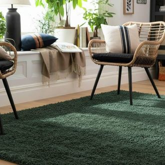 Kukoon Dark Green Shaggy Rug Fluffy Bedroom Runner Soft Plush Pile Carpet | Size: 240 cm x 330 cm