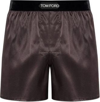 Tom Ford Boxer in seta con logo in vita - Marrone