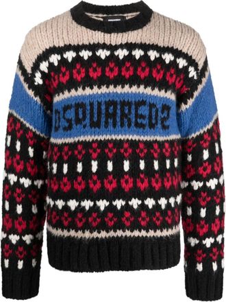 Dsquared2 crochet-panelling jumper - men - Alpaca Wool/Polyamide - M - Black