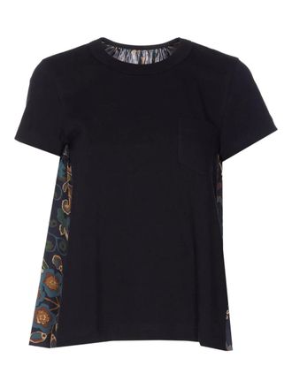 sacai floral-print pocket T-shirt - women - Cotton/Polyester - II - Black