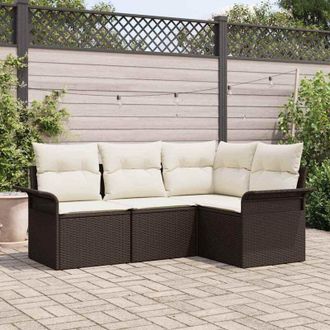 vidaXL Vidaxl - Conjunto De Sof&aacute; De Jard&iacute;n Con Coj&iacute;n 4 Pcs Marr&oacute;n Polirat&aacute;n