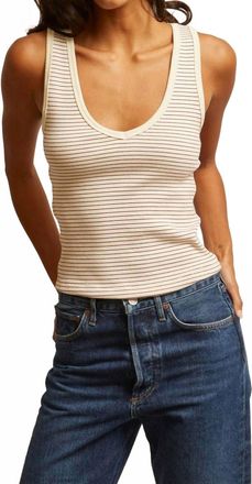perfectwhitetee Maria V-Neck Stripe Blondie Tank In Navy Stripe