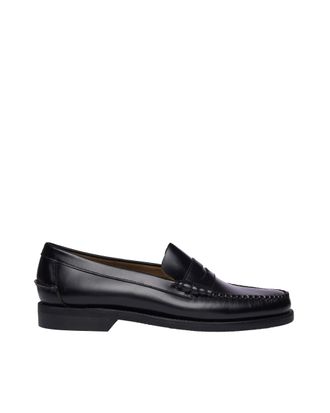 Sebago Hand-Stitched Black Penny Loafers with Rubber Heel