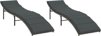 vidaXL Tumbonas Con Cojines 2 Unidades Rat&aacute;n Sint&eacute;tico Gris Vidaxl