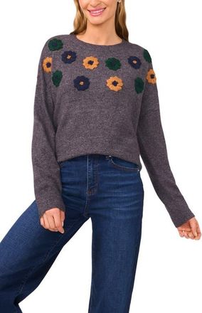 CeCe by Cynthia Steffe Embroidered Flower Sweater in Medium Heather Grey at Nordstrom, Size Xx-Small