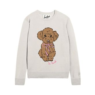 MC2 Saint Barth Round-neck Knitwear, female, Gray, Size: L Poodle Bow Sweater