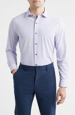 Johnston & Murphy XC Motion Performance Knit Button-Up Shirt in Purple/Navy at Nordstrom, Size Xx-Large