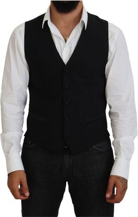 Dolce & Gabbana Elegante Zwarte Formele Vest - Heren - Gillet - Zwart - M - Wol - Kostuums