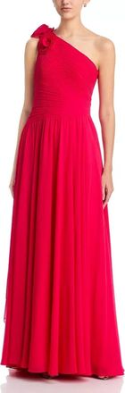 Teri Jon One Shoulder Chiffon Trim Gown In Fuchsia