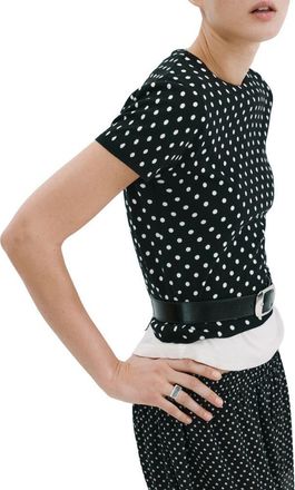 Mango Dot Short Sleeve Sweater in Black at Nordstrom, Size Medium