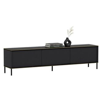 Dmora Mueble Tv Vicchio, 3 Puertas, Estante Efecto M&aacute;rmol, 3 Cajones, 180x35x45h Cm Negro Antracita