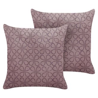 Beliani Conjunto De 2 Cojines De Terciopelo Rosa 45 X 45 Cm Bloque Impreso Larkspur
