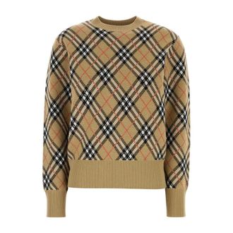 Burberry Wollen trui met ruitpatroon - Heren - Truien - Bruin - Maat: XS Wol