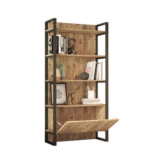Dmora Librer&iacute;a Georges, Biblioteca 4 Estantes, Una Puerta, Instalaci&oacute;n En Suelo, 90x34x180h Cm Roble Marr&oacute;n