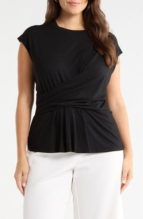 Nordstrom Cap Sleeve Drape Front Top in Black at Nordstrom, Size 2X