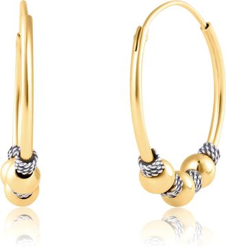 MAX + STONE Gold Plated Over Sterling Silver 21mm Beaded Hoop Earring