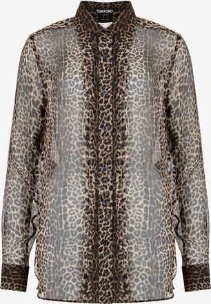 Tom Ford Seidenhemd mit Biesen und Leopardenprint