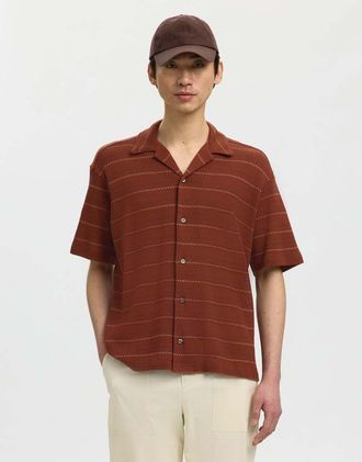 Selected Camicia a maniche corte color ciliegia mogano-Rosso