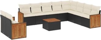 vidaXL Set De Sof&aacute;s De Jard&iacute;n 11 Pzas Y Cojines Rat&aacute;n Sint&eacute;tico Negro Vidaxl