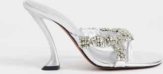 Topshop Natasha - Sandali stile sabot con tacco alto color argento decorati-Marrone