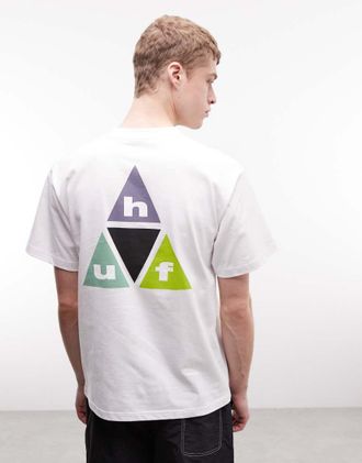 HUF T-shirt bianca con logo e stampa con prismi sul retro-Bianco