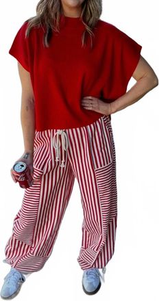 Merci Parachute Pants In Red Mixed Stripe