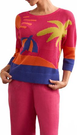 Tribal Teya Beach Scene Crochet Sweater In Berry