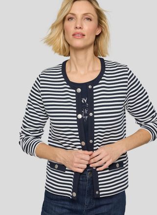 Rabe Blouson RABE, Damen, Gr. 36, pazifik, Web, Obermaterial: 83% Polyester, 12% Viskose, 5% Elasthan, gestreift, regular fit normal, Rundhals, gerader Abs