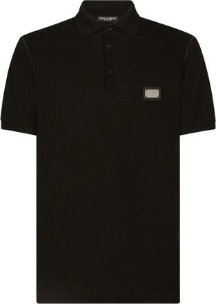 Dolce & Gabbana Zilveren Plaque Logo Polo in Zwart - Heren - Polos - Zwart - L - Katoen - Tops